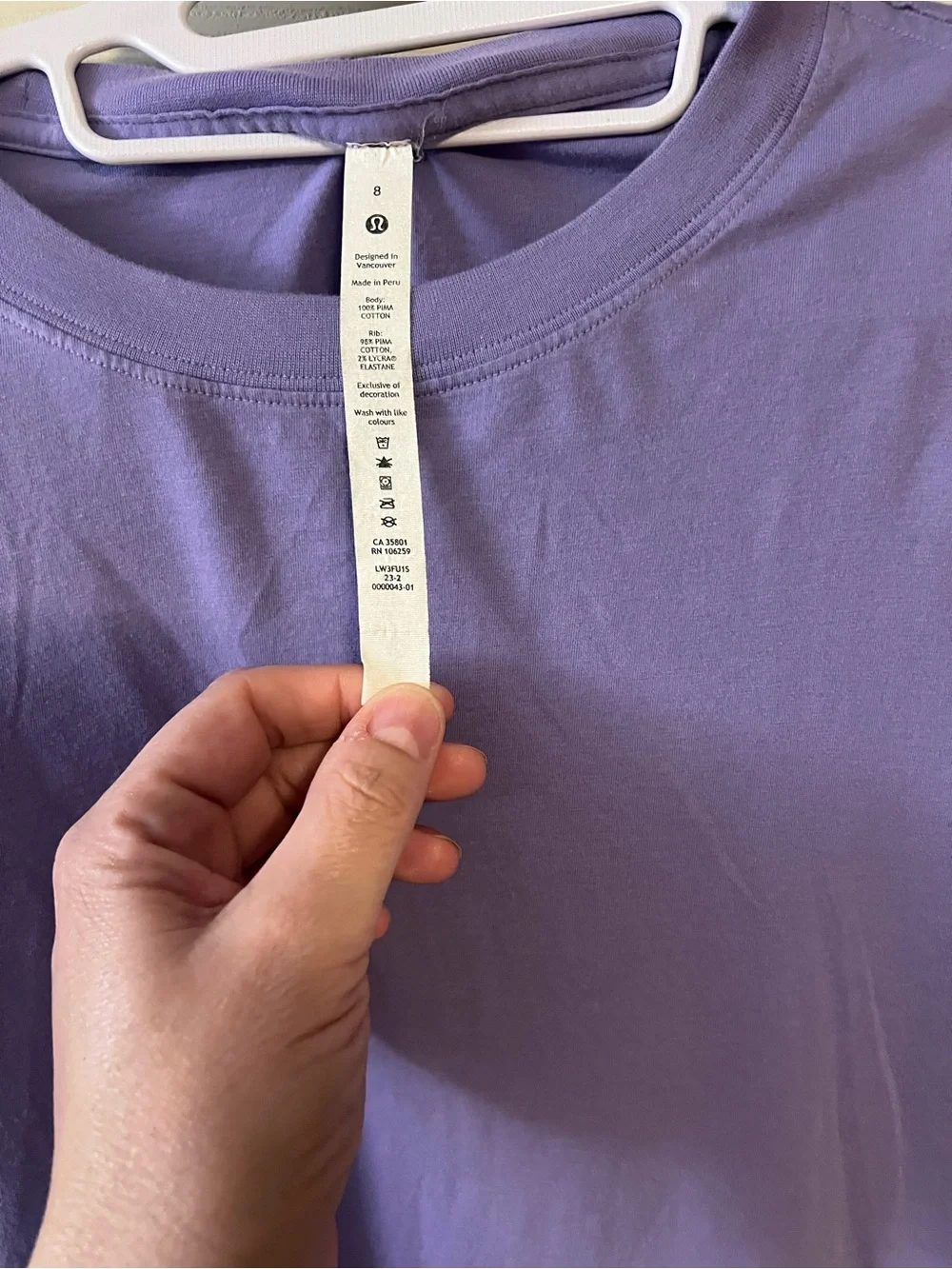 #364 Lululemon All Yours/Oversize Essential T Pima Cotton Lavender Purple Size 8